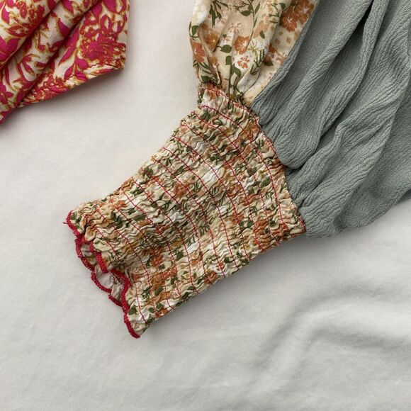 Oli & Hali Boho Patchwork Floral Blouse Button Front Top Womens Small - Picture 7 of 13